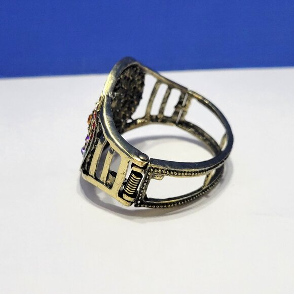 Vintage Rainbow Rhinestone Clamper Bangle Statement Bracelet - Picture 4 of 9